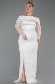 Long White Beaded Oversized Evening Dress ABU6187