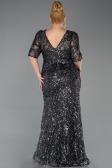 Long Anthracite Scaly Plus Size Evening Dress ABU6149