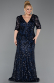 Long Navy Blue Scaly Plus Size Evening Dress ABU6149