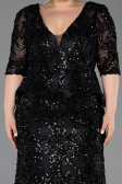 Long Black Scaly Plus Size Evening Dress ABU6149