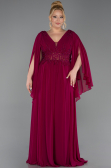 Cherry Colored Long Chiffon Plus Size Evening Dress ABU4638