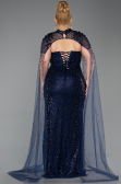 Long Navy Blue Beaded Plus Size Evening Dress ABU6162