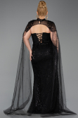 Long Black Beaded Plus Size Evening Dress ABU6162