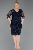 Midi Navy Blue Scaly Plus Size Evening Gown ABK2630