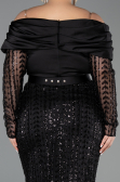 Long Black Beaded Oversized Evening Dress ABU6187