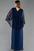 Long Navy Blue Chiffon Plus Size Evening Gown ABU6181