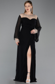 Long Black Chiffon Plus Size Evening Gown ABU6182