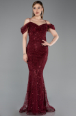 Long Burgundy Beaded Evening Dress ABU6190