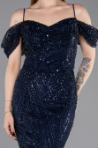 Long Navy Blue Beaded Evening Dress ABU6190