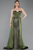 Long Olive Drab Satin Evening Dress ABU6193