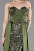 Long Olive Drab Satin Evening Dress ABU6193