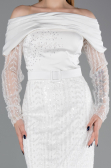 Long White Beaded Evening Dress ABU6186