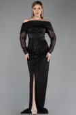 Long Black Beaded Evening Dress ABU6186