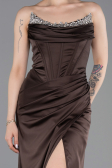Long Brown Satin Evening Dress ABU6200