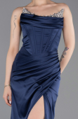 Long Navy Blue Satin Evening Dress ABU6200