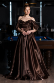 Long Brown Satin Evening Dress ABU6201
