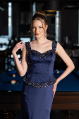 Long Navy Blue Satin Mermaid Prom Dress ABU6155