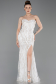 Long White Beaded Evening Dress ABU6205