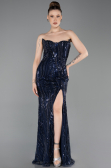 Long Navy Blue Beaded Evening Dress ABU6205