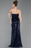 Long Navy Blue Beaded Evening Dress ABU6205