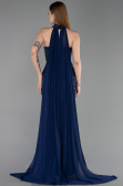 Long Navy Blue Beaded Evening Dress ABU6236
