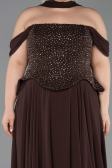 Long Brown Chiffon Large Size Dress ABU6247