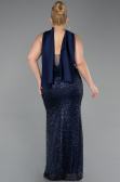 Long Navy Blue Beaded Plus Size Evening Gown ABU6258