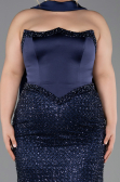 Long Navy Blue Beaded Plus Size Evening Gown ABU6258