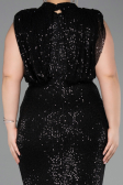 Long Black Scaly Plus Size Evening Dress ABU3115