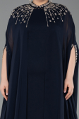 Long Navy Blue Chiffon Plus Size Evening Gown ABU5845