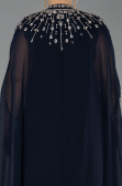 Long Navy Blue Chiffon Plus Size Evening Gown ABU5845