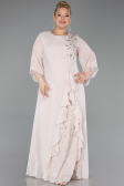 Long Beige Chiffon Plus Size Evening Gown ABU6177