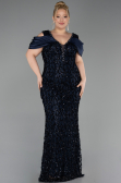 Long Navy Blue Scaly Plus Size Evening Dress ABU6257