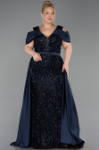 Long Navy Blue Scaly Plus Size Evening Dress ABU6257
