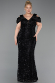 Long Black Scaly Plus Size Evening Dress ABU6257
