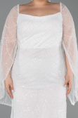 White Long Beaded Plus Size Evening Gown ABU5067