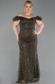 Long Dark Khaki Beaded Formal Plus Size Dress ABU5548