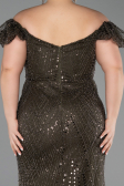 Long Dark Khaki Beaded Formal Plus Size Dress ABU5548