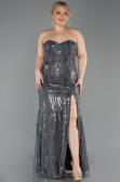 Long Anthracite Beaded Oversized Evening Dress ABU6206