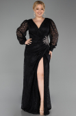 Long Black Dantelle Plus Size Evening Dress ABU6272