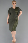 Midi Olive Drab Beaded Plus Size Cocktail Dress ABK2642