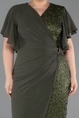 Midi Olive Drab Beaded Plus Size Cocktail Dress ABK2642