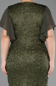 Midi Olive Drab Beaded Plus Size Cocktail Dress ABK2642