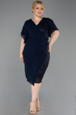 Midi Navy Blue Beaded Plus Size Cocktail Dress ABK2642