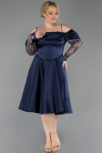 Midi Navy Blue Satin Plus Size Cocktail Dress ABK2652