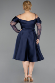 Midi Navy Blue Satin Plus Size Cocktail Dress ABK2652