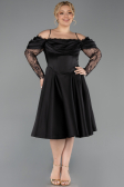 Midi Black Satin Plus Size Cocktail Dress ABK2652