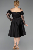 Midi Black Satin Plus Size Cocktail Dress ABK2652