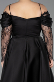 Midi Black Satin Plus Size Cocktail Dress ABK2652