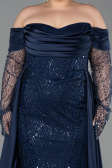Long Navy Blue Beaded Plus Size Evening Gown ABU6093